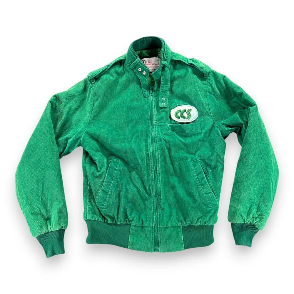 Vintage Corduroy Bomber Jacket Adult MEDIUM Green CCS Patch Workwear USA 80s